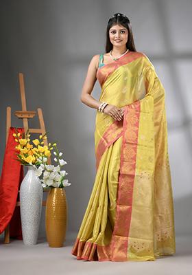 Yellow Zari Work Silk Saree Set