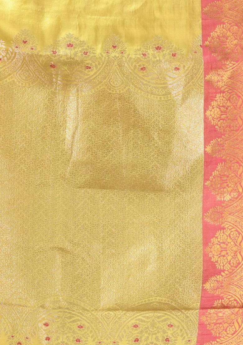 Yellow Zari Work Silk Saree Set