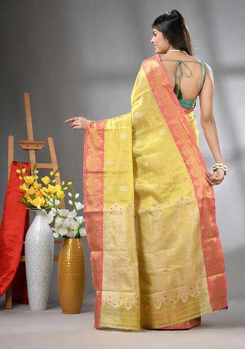 Yellow Zari Work Silk Saree Set