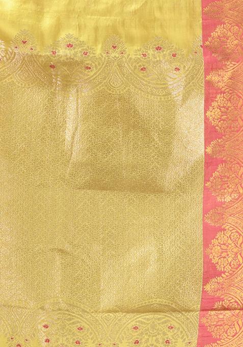 Yellow Zari Work Silk Saree Set