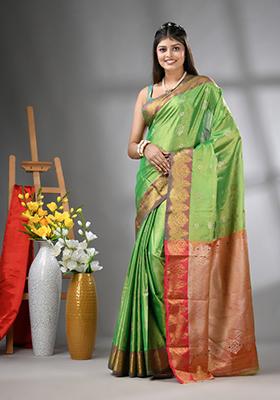 Green Zari Work Silk Saree Set