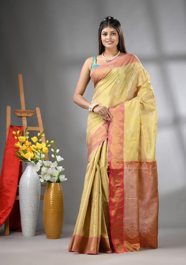 Beige Zari Work Silk Saree Set