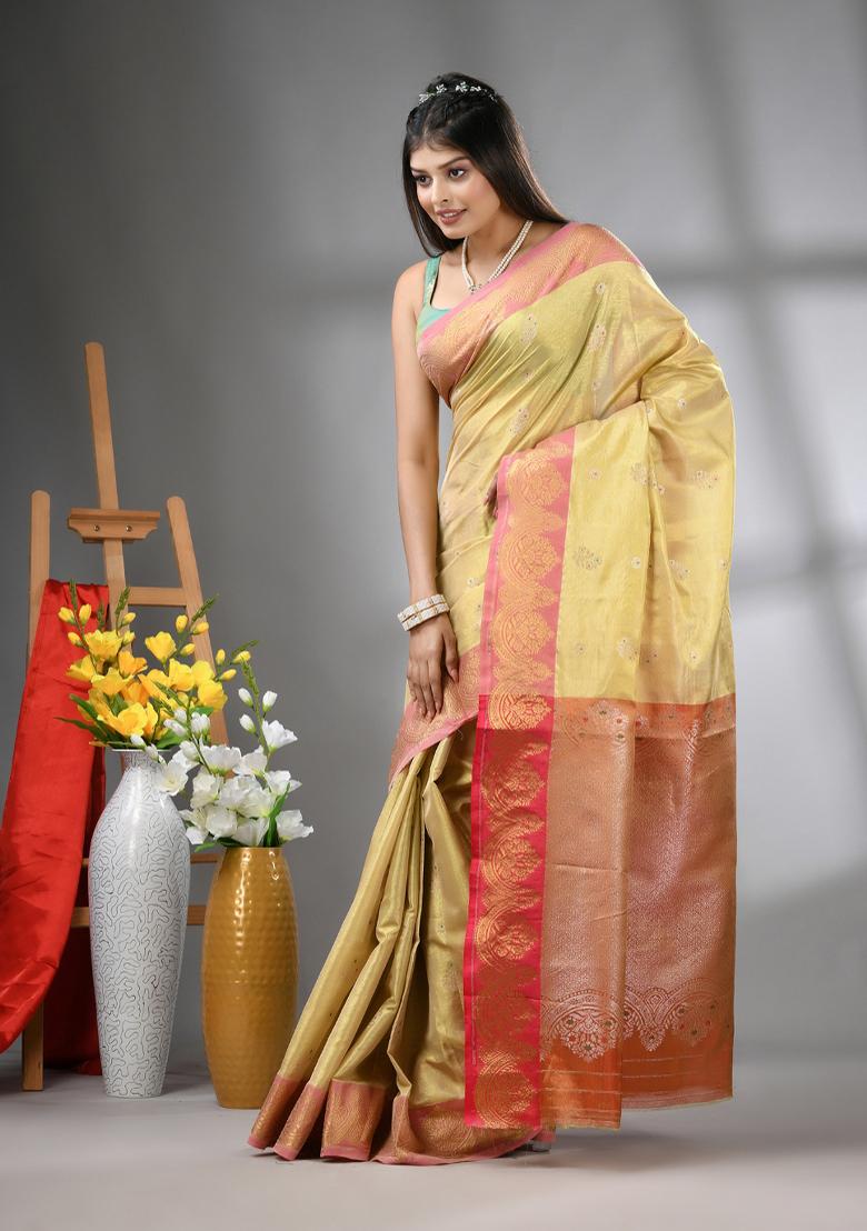 Beige Zari Work Silk Saree Set