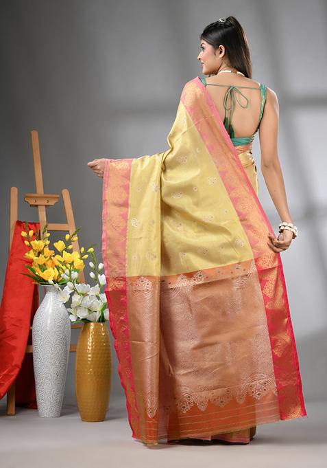 Beige Zari Work Silk Saree Set