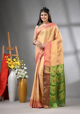 Peach Zari Work Silk Saree Set