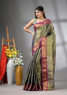 Copper Zari Work Silk Saree Set