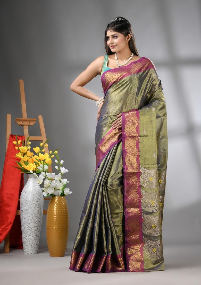 Copper Zari Work Silk Saree Set