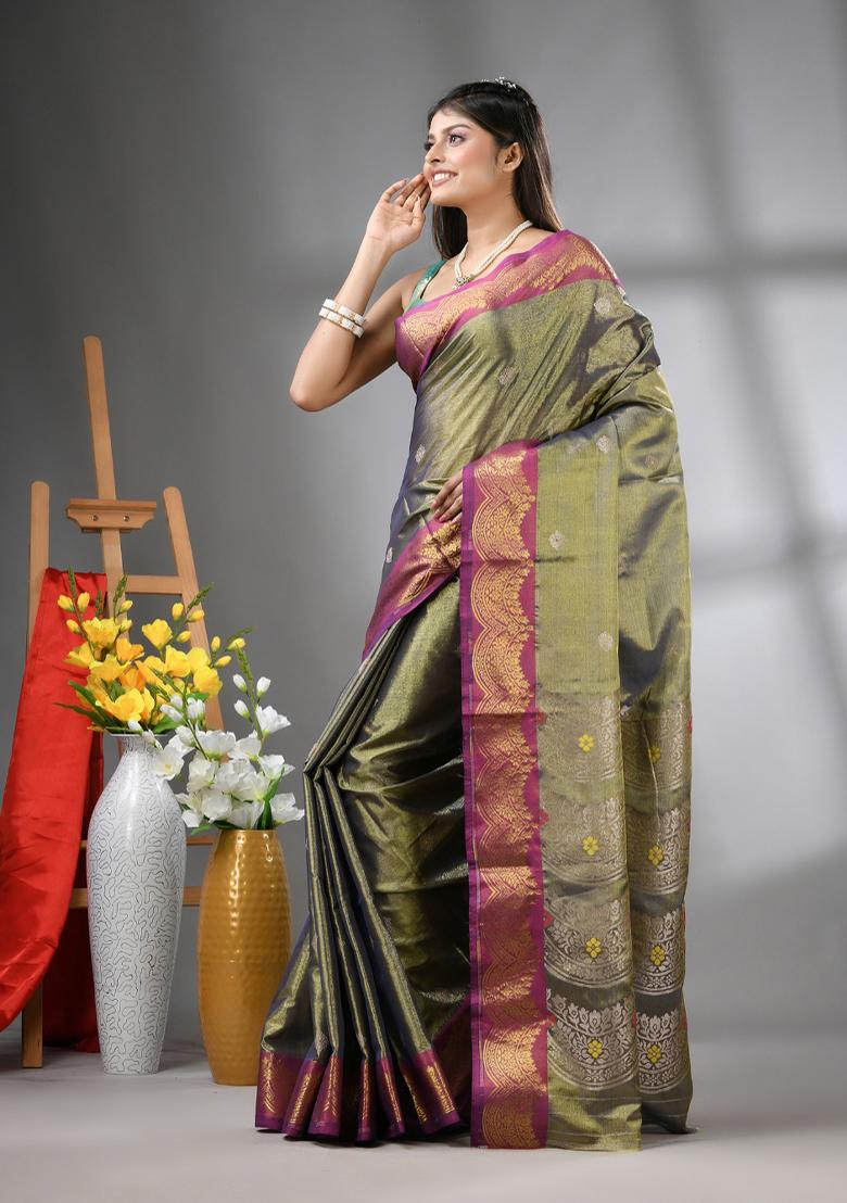 Copper Zari Work Silk Saree Set