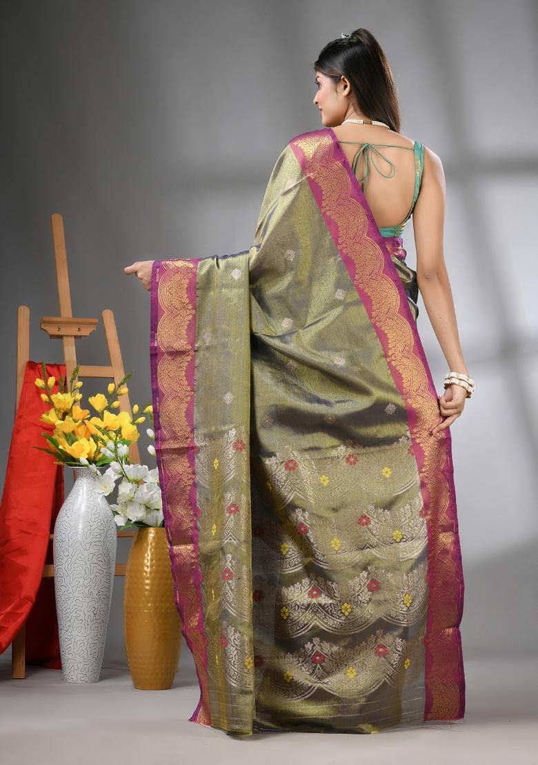 Copper Zari Work Silk Saree Set