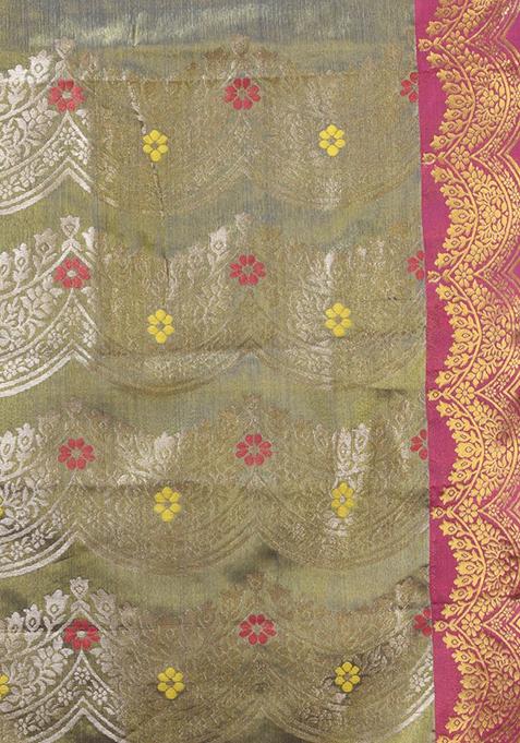 Copper Zari Work Silk Saree Set