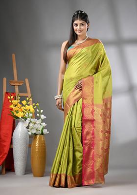 Light Green Zari Work Silk Saree Set