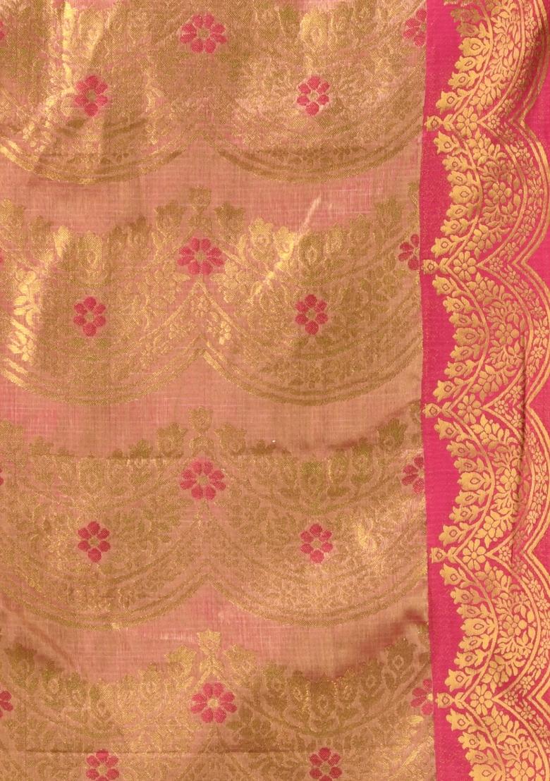 Light Green Zari Work Silk Saree Set - Indya