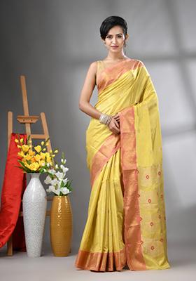 Yellow Zari Work Silk Saree Set