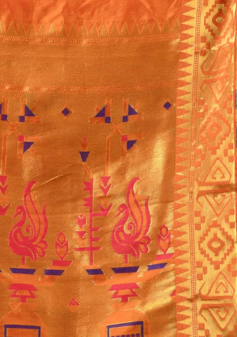 Orange Silk Blend Saree Set with Embroidered for Diwali | Wedding & Festive Wear - Indya