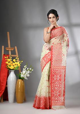 Pistachio Green Embroidered Muslin Saree Set