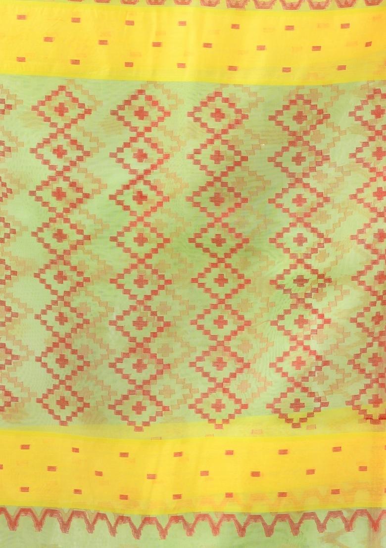 Light Green Embroidered Muslin Saree Set - Indya