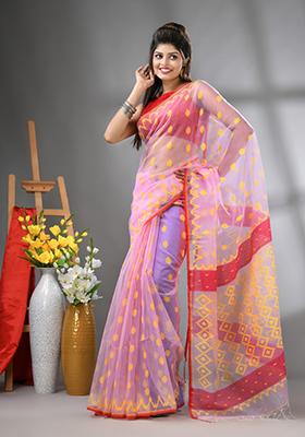 Lavender Embroidered Muslin Saree Set