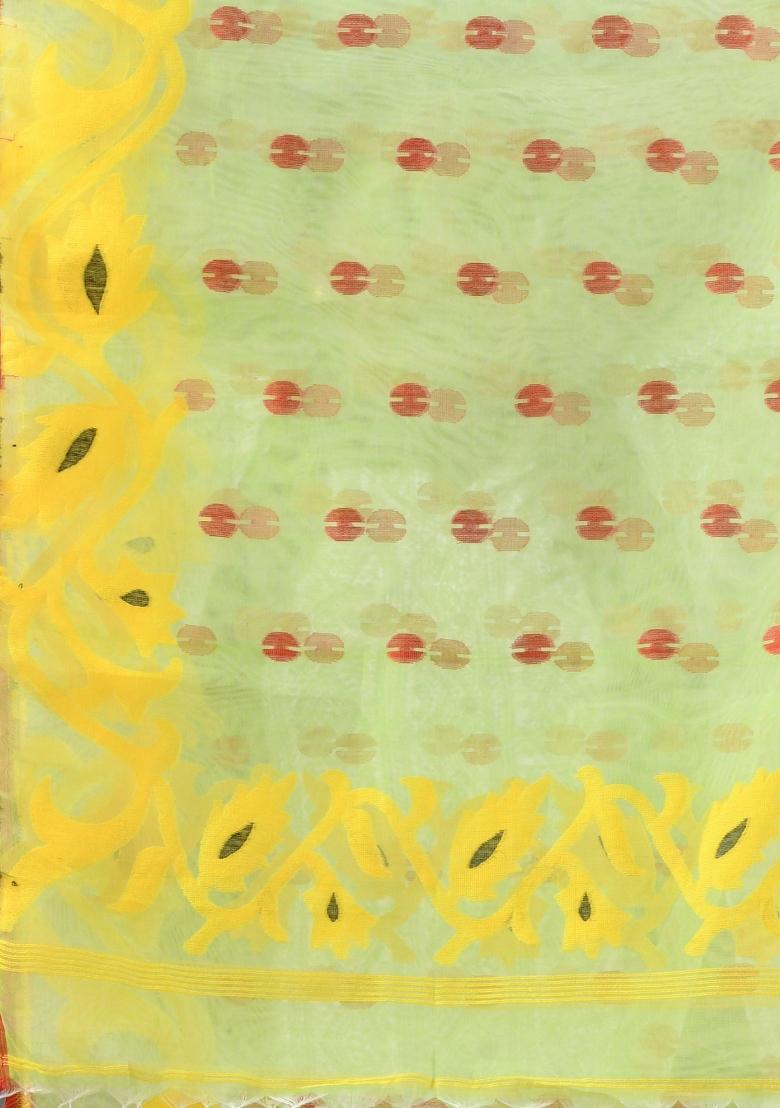 Light Green Embroidered Muslin Saree Set - Indya