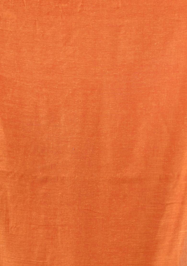 Orange Solid Cotton Saree Set - Indya