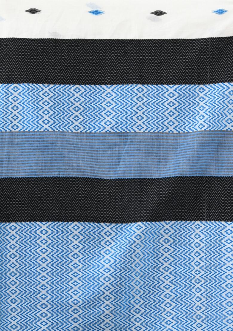 Off White Embroidered Cotton Saree Set - Indya