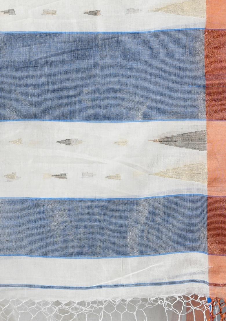 Off White Zari Work Cotton Saree Set