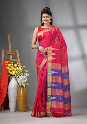 Pink Zari Work Cotton Saree Set