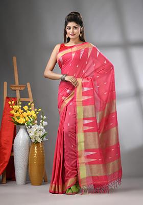 Pink Zari Work Cotton Saree Set