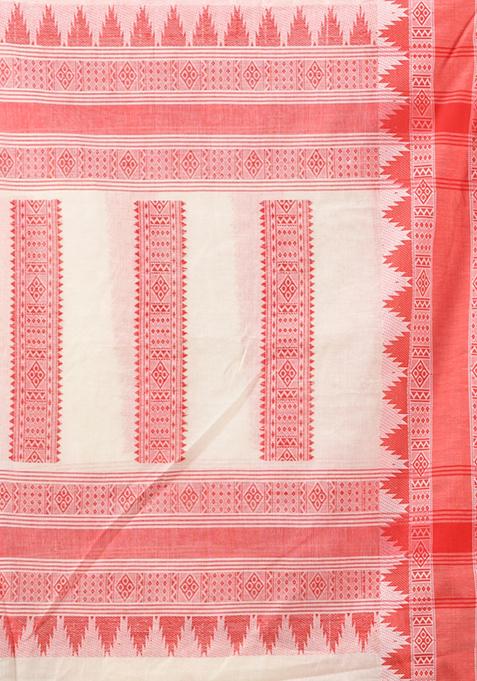 Off White Embroidered Cotton Saree Set