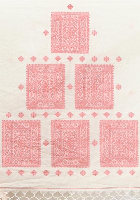 Off White Embroidered Cotton Saree Set