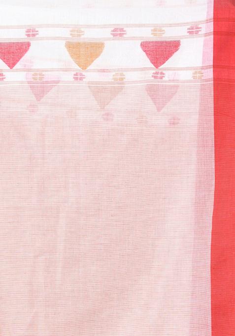 Off White Embroidered Cotton Saree Set