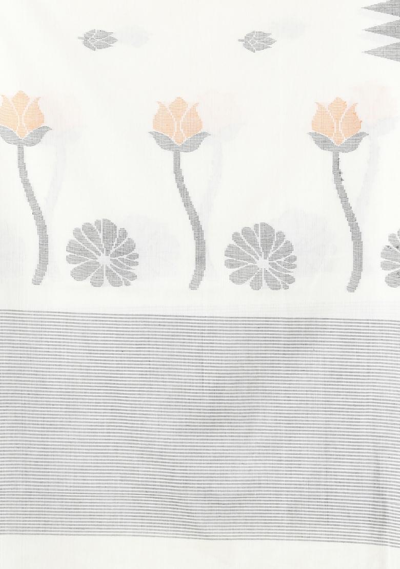 Off White Embroidered Cotton Saree Set