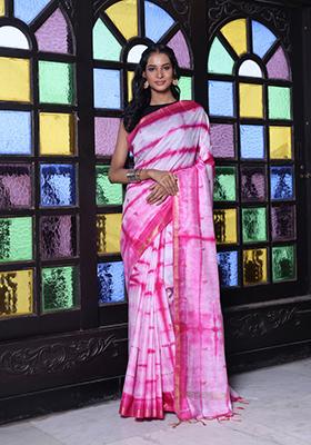 White Embroidered Silk Saree Set