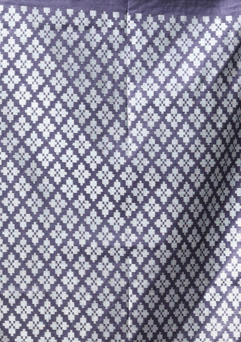 Beige Striped Silk Saree Set - Indya