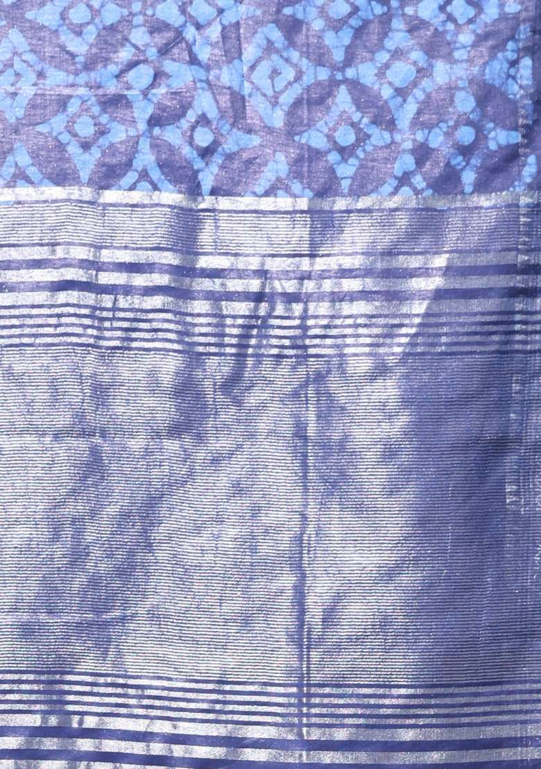 Navy Blue Silk Blend Saree Set with Printed for Diwali | Wedding & Festive Wear - Indya