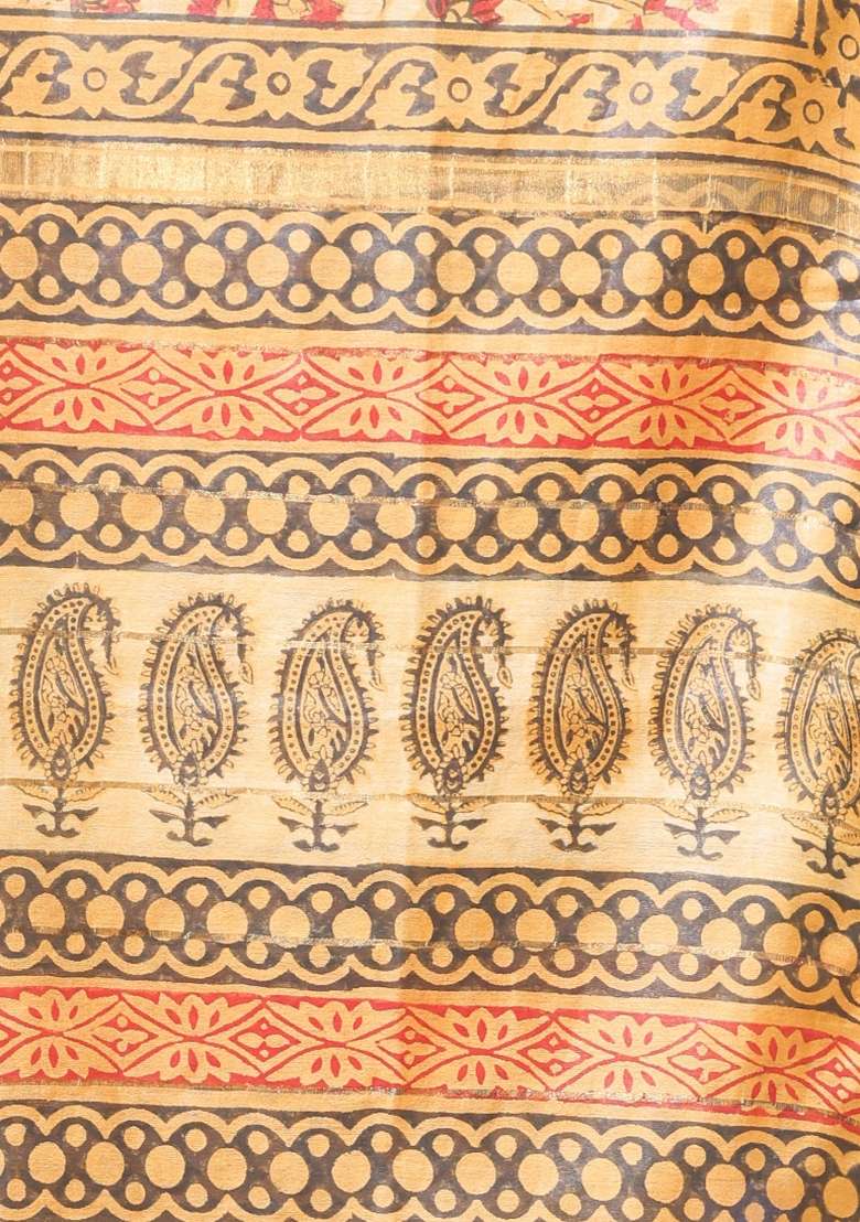 Yellow Printed Silk Blend Saree Set for Diwali and Festive Wear - Indya