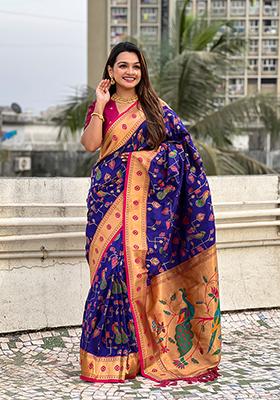 Blue Zari Work Silk Saree Set