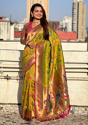 Olive Zari Work Silk Saree Set