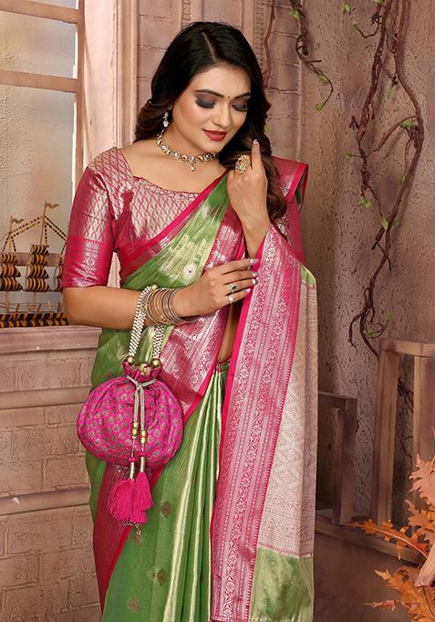Green Zari Work Silk Saree Set