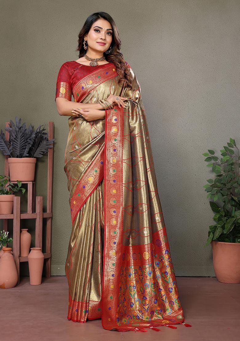 Brown Zari Work Silk Saree Set
