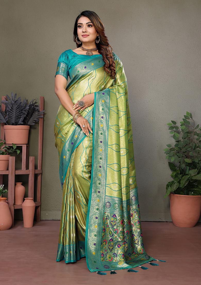 Green Zari Work Silk Saree Set