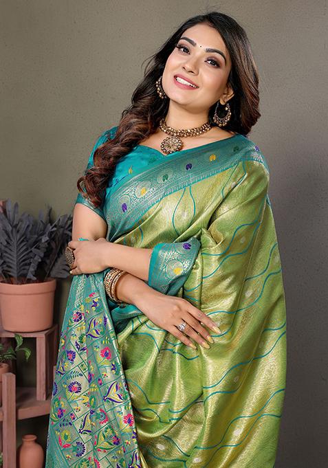 Green Zari Work Silk Saree Set