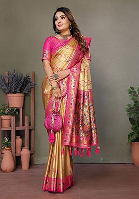 Yellow Zari Work Silk Saree Set