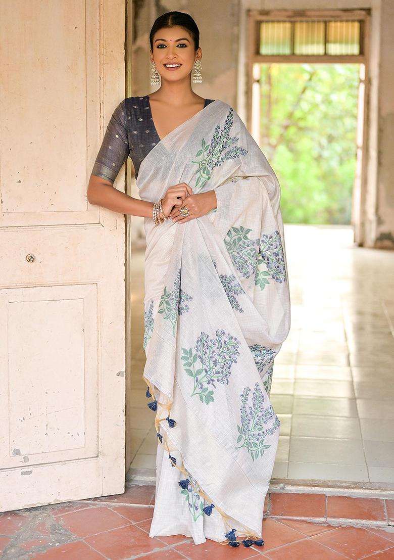 Blue Resham Woven Cotton Saree Set