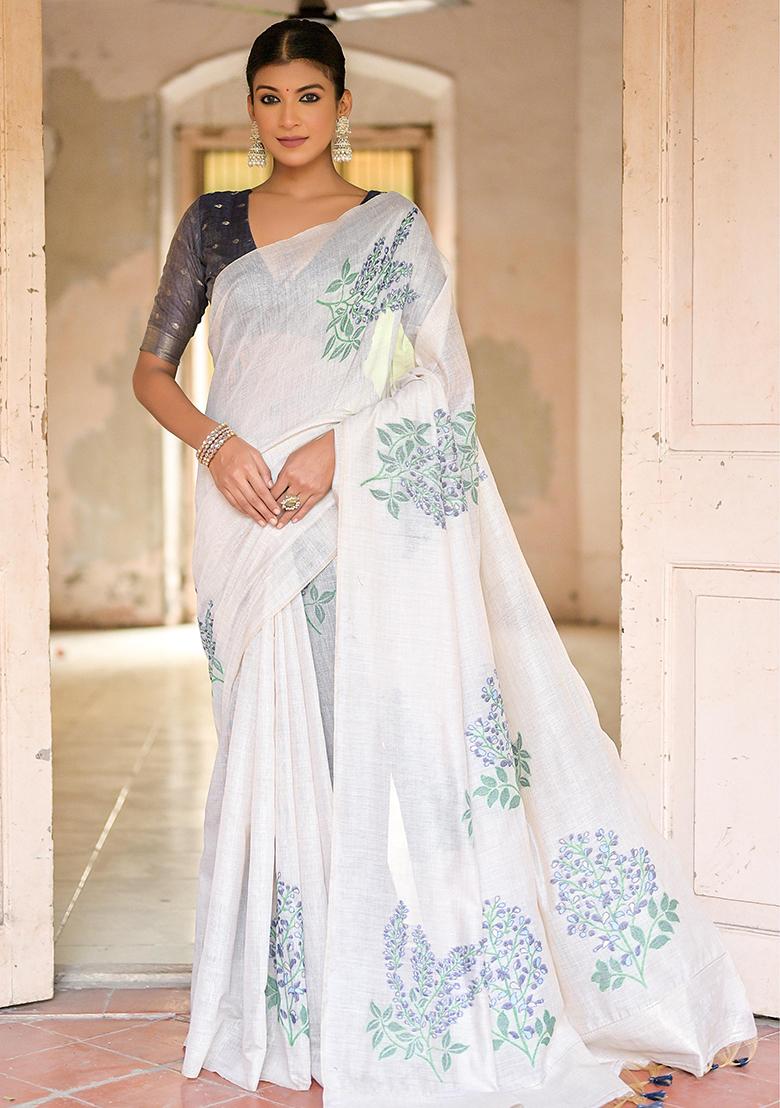 Blue Resham Woven Cotton Saree Set