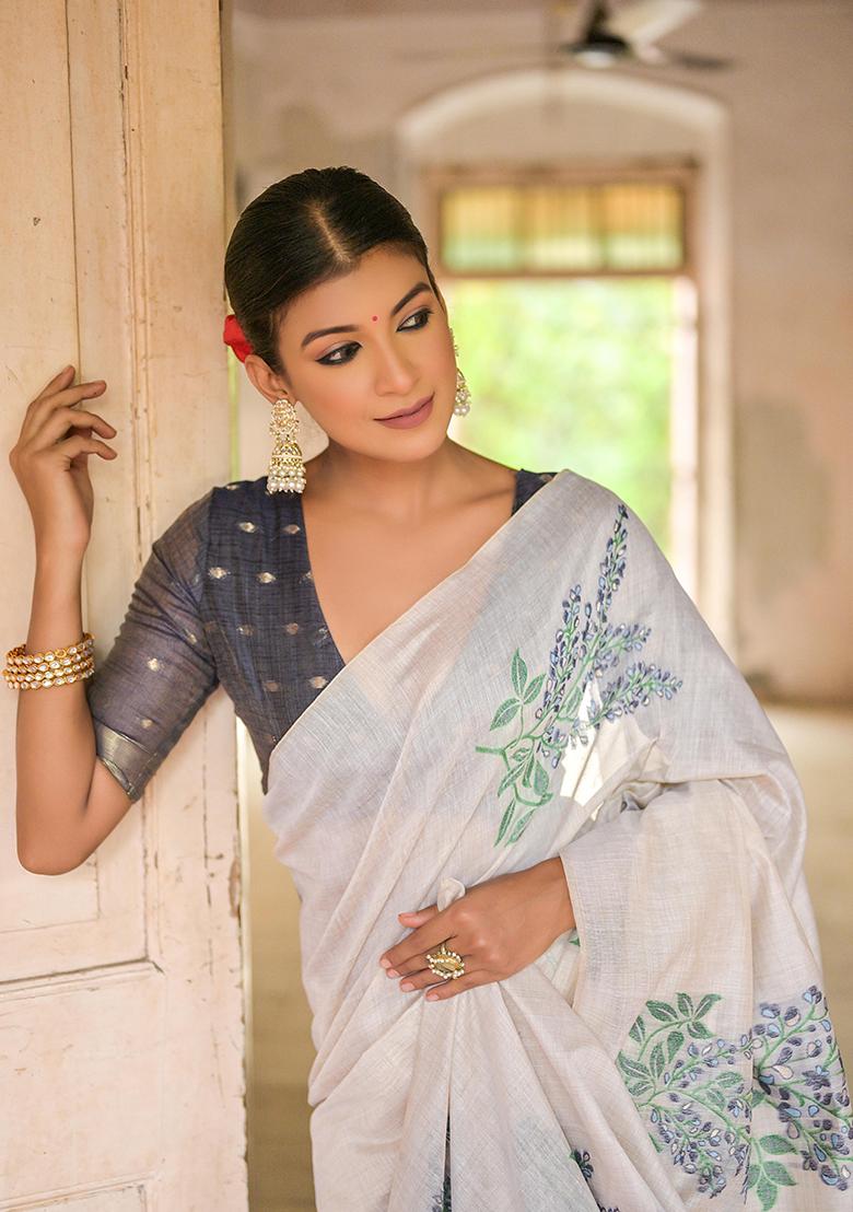 Blue Resham Woven Cotton Saree Set