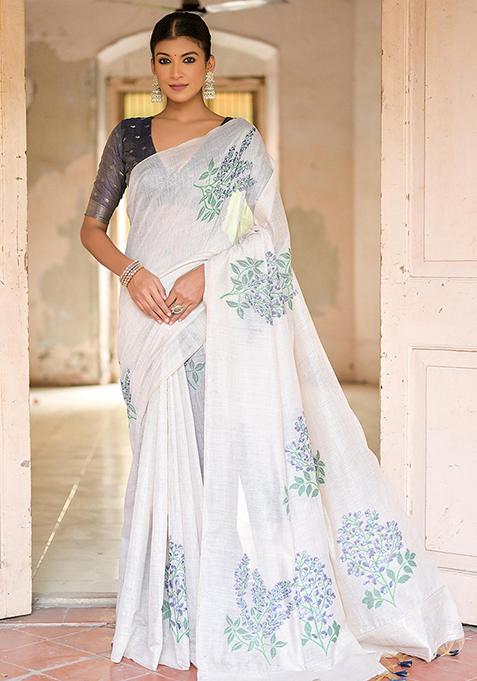 Blue Resham Woven Cotton Saree Set