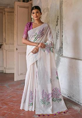 Wine Resham Woven Cotton Saree Set