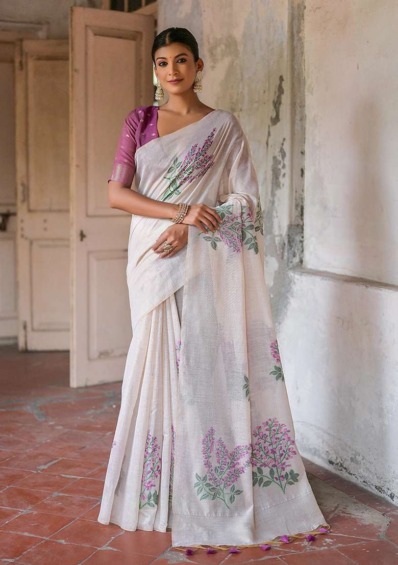 Wine Resham Woven Cotton Saree Set for Diwali and Festive Wear - Indya