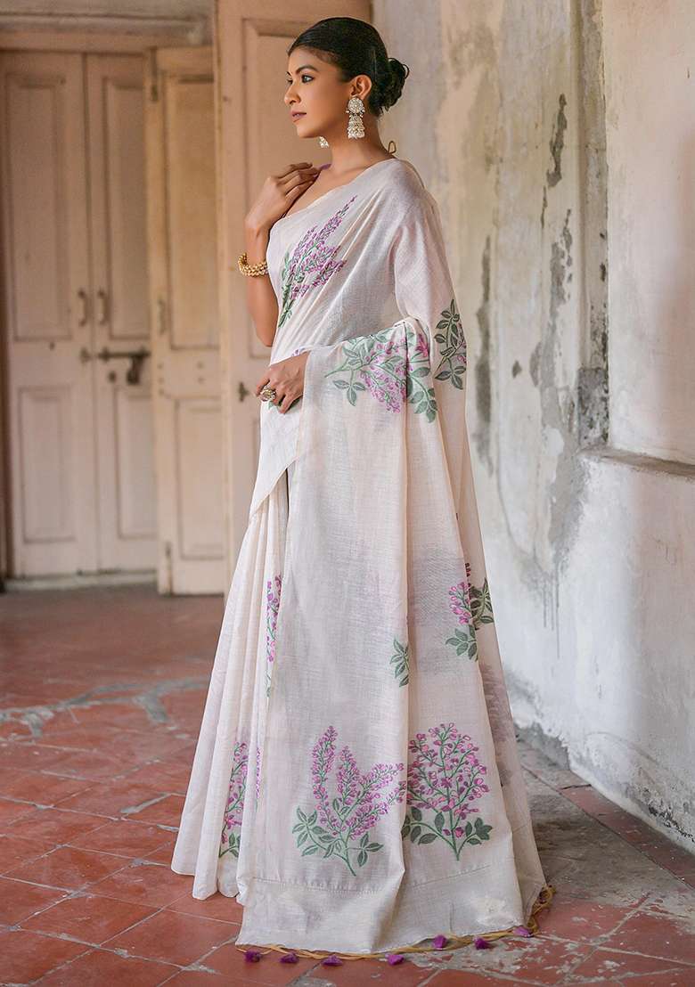 Wine Resham Woven Cotton Saree Set for Diwali and Festive Wear - Indya
