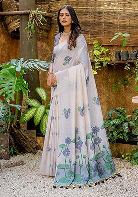 Blue Resham Woven Cotton Saree Set